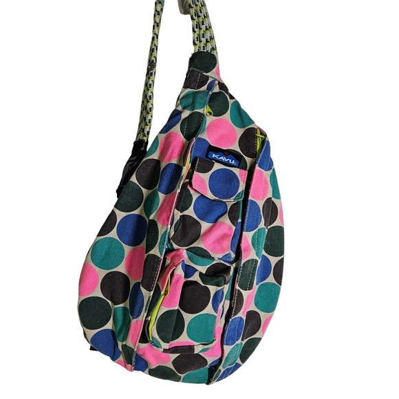 Kavu Sling Backpack Canvas Polka Dot Neon Pink‎ Blue Grey Teal - Picture 1 of 8